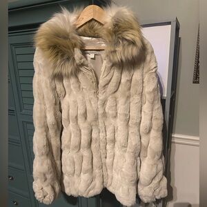 Fabulous Furs Ivory Teddy Jacket with Faux Fur Trim
